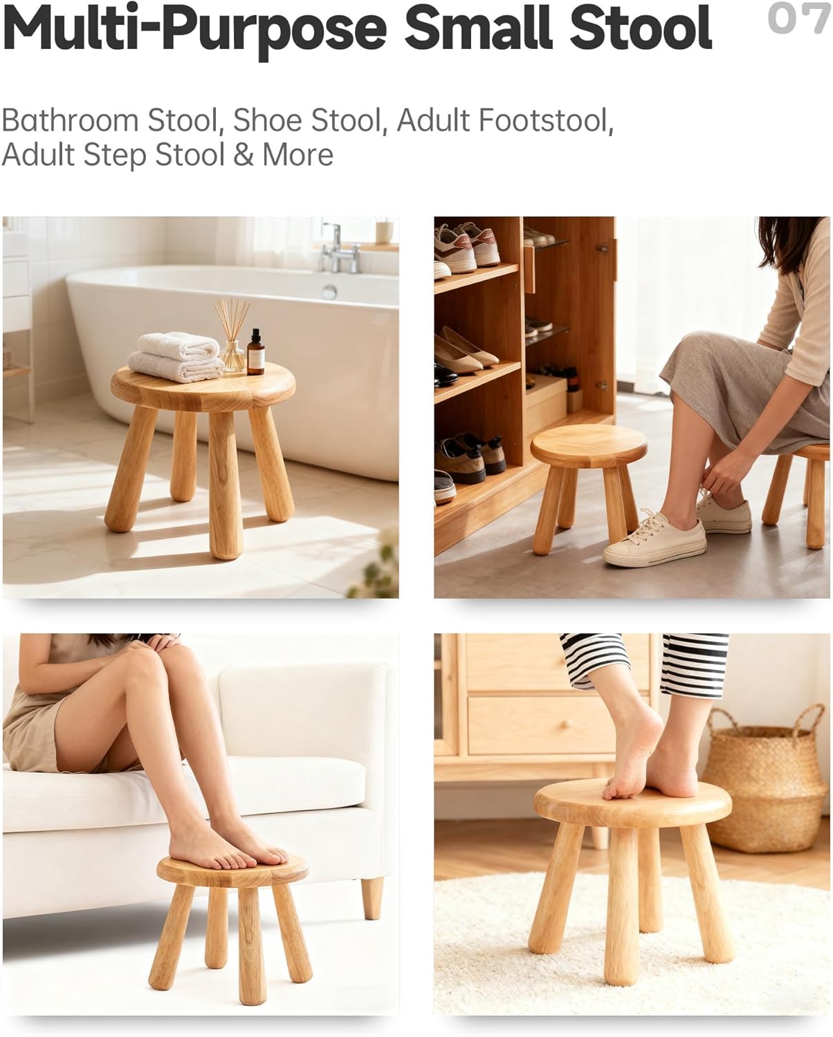 NKGIAG 10" (1 Pack) Small Solid Wood Stool, Round Wooden Step Stool for Kids & Adults, Sturdy Plant Stand, Low Sitting