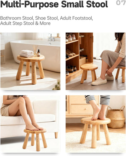 NKGIAG 10" (1 Pack) Small Solid Wood Stool, Round Wooden Step Stool for Kids & Adults, Sturdy Plant Stand, Low Sitting