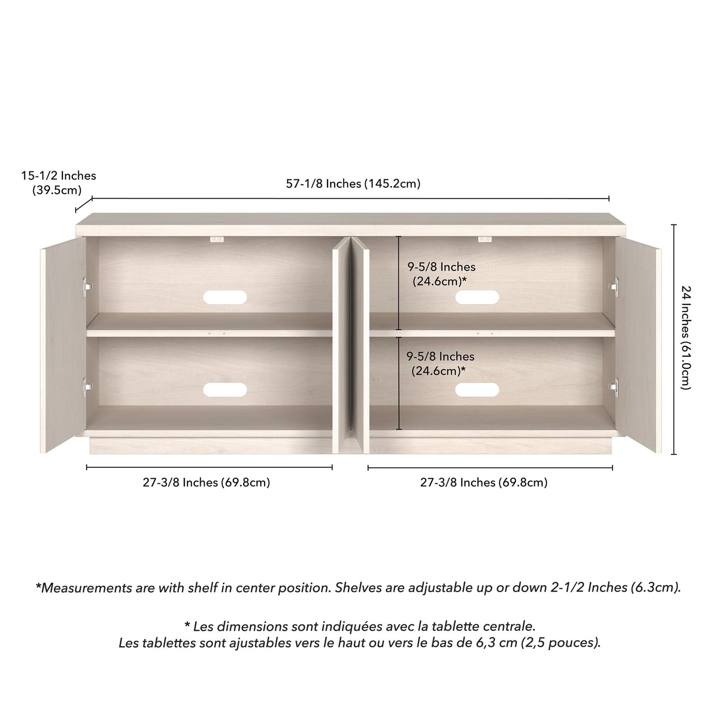 Henn&Hart Fluted TV Stand for TVs up to 65" with 2 Concealed Ribbed Storage Cabinets and Adjustable Shelves for Living Room, Family Room, or Office, Beech White