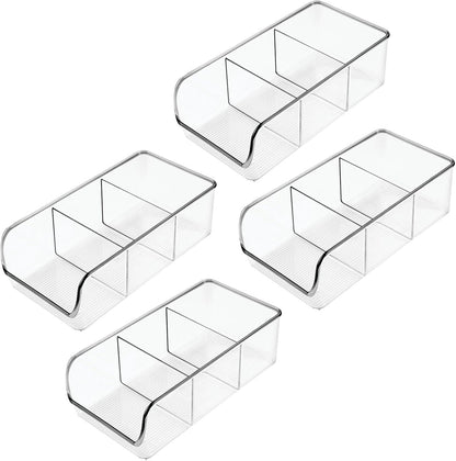 mDesign 4 Pack Plastic Food Storage Bin Organizer with 3 Compartments for Kitchen, Pantry, Shelf, Drawer, Fridge,