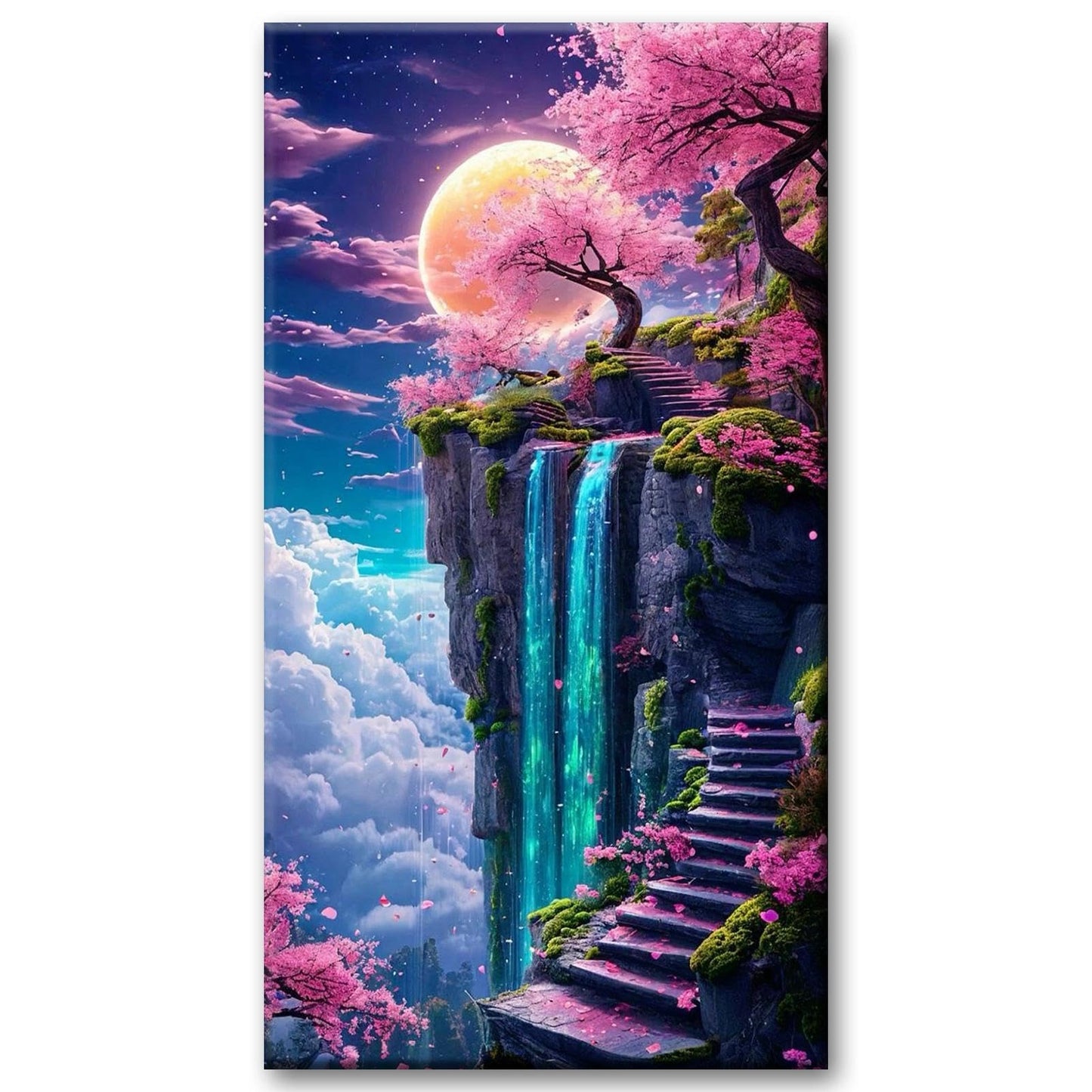 JATOK Large Diamond Painting Kits for Adults, Full Round Drill Moon Waterfall 5D Diamond Art Kits for Beginners, DIY Gem Art Picture for Gift Home Wall Decor, 40x70cm/15.7x27.5inch