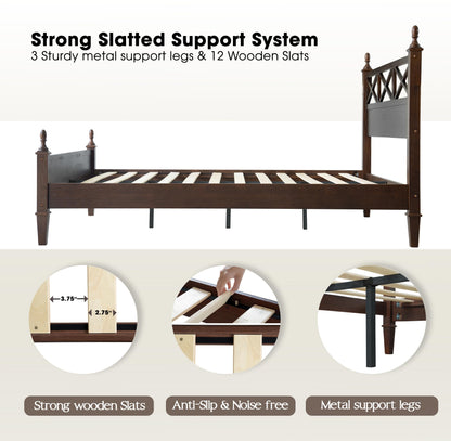 King Size Solid Wood Platform Bed Frame with Headboard & Footboard, 12 Durable Slatted Base with Metal Legs, Easy Assembly, Slip-Free & Anti-Noise, No Box Spring Needed, Dark Roast Oak Finish RIK-32