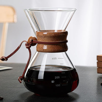 Pour Over Coffee Maker, 400ml Double Filter Wooden Sleeve Brewer for Home Cafe Parties