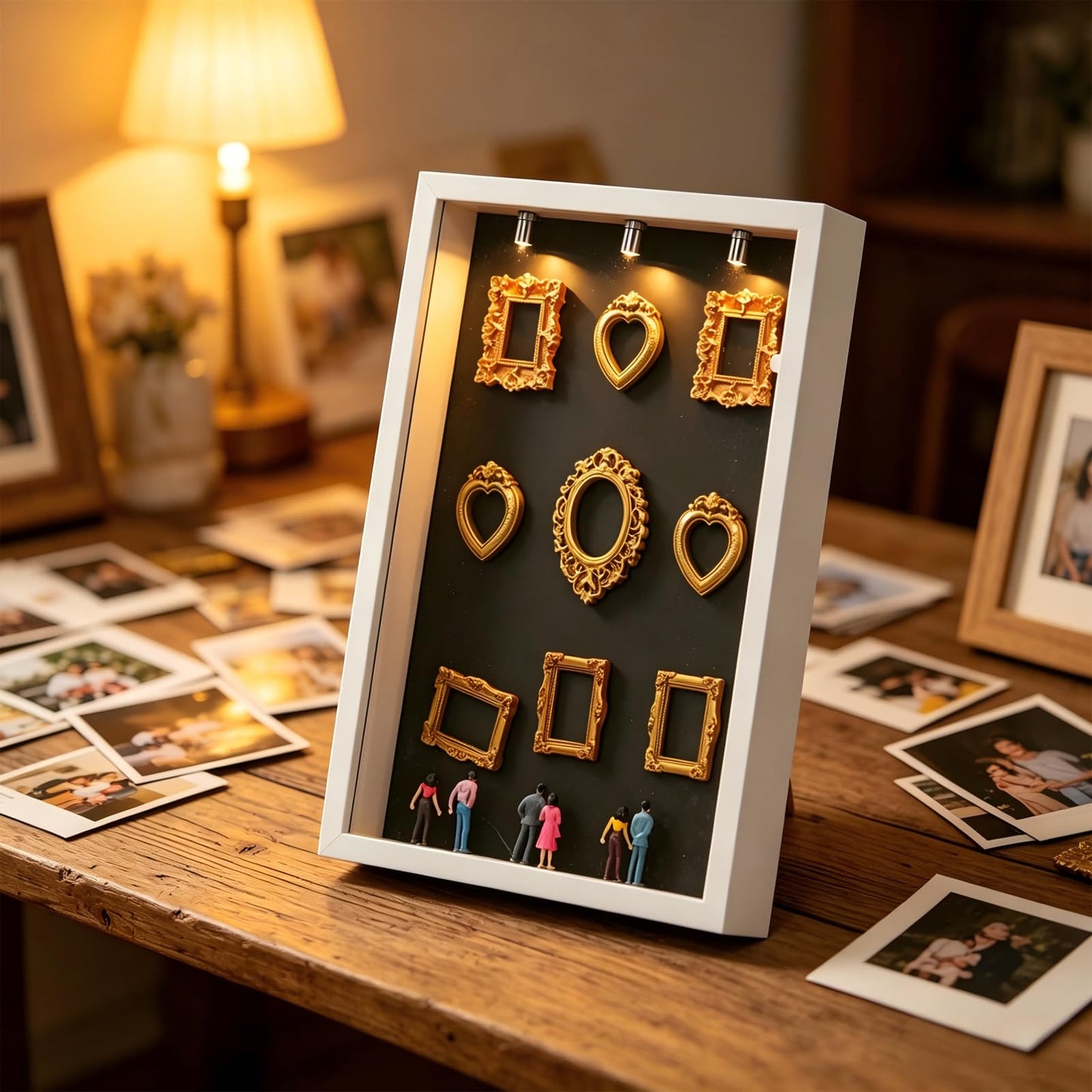 WQLLWFC Mini Museum Frame Silhouette Box Kit ，Wedding Shadow Memory Box with Gold Frames & Figurines & Background Paper，Perfect for Anniversaries, Mother's Day, Birthdays, Valentine's Day , Home Decor