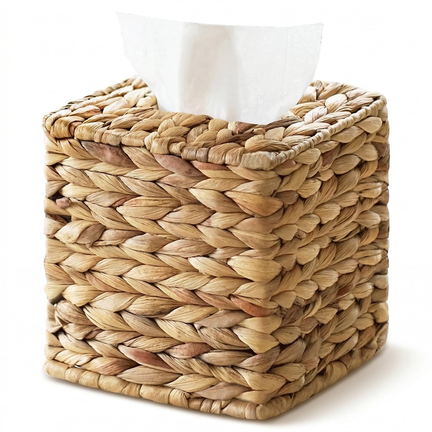 Tissue Box Cover, Square Wicker Tissue Box Holder Facial Tissues Boxes, Hand Woven Napkin Box Tissue Holder for Bathroom Bedroom Office Table Desk Night Stand, Boho Decorative, Natural