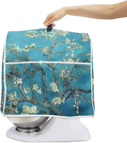 Almond Blossoms Tree Oil Painting Mixer Cover, Dustproof Washable Protection with Handle Pockets for Kitchen Appliance,