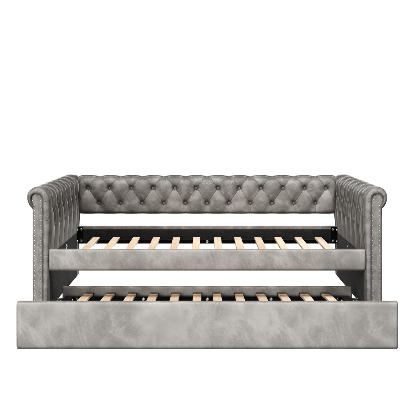 Christopher Knight Home Upholstered Daybed with Trundle, Twin Size Trundle Sofa Bed, Couch Bed with Backrest and Curved Armrests, No Box Spring Needed, for Living Room, Bedroom and Guest Room, Grey