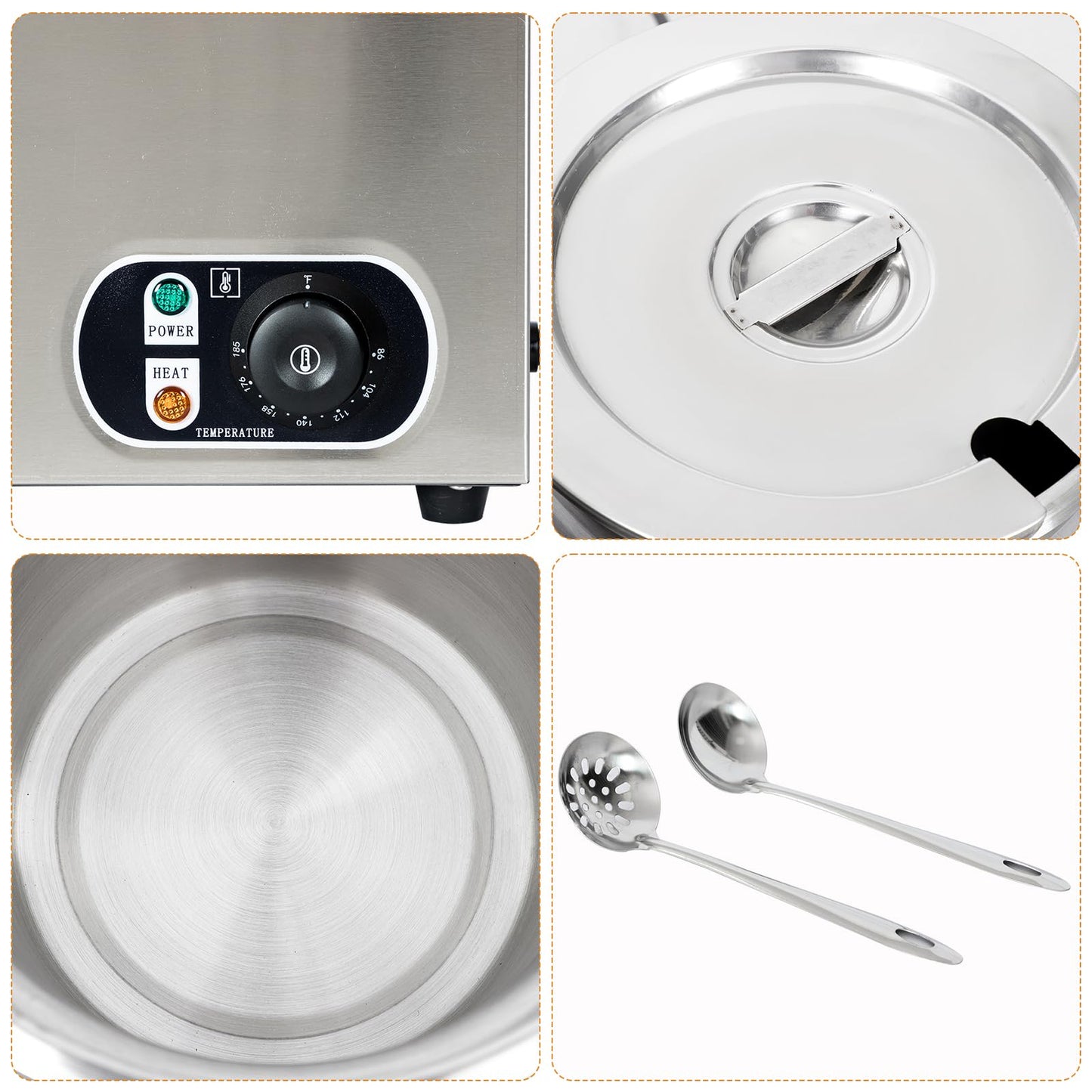 CTJ Electric Soup Warmer Two 7.4QT Nacho Cheese Warmer 304 Stainless Steel Commercial Food Warmer 86°F~185°F Adjustable, with Drain Faucet, Steam Table for Catering Restaurant Buffet