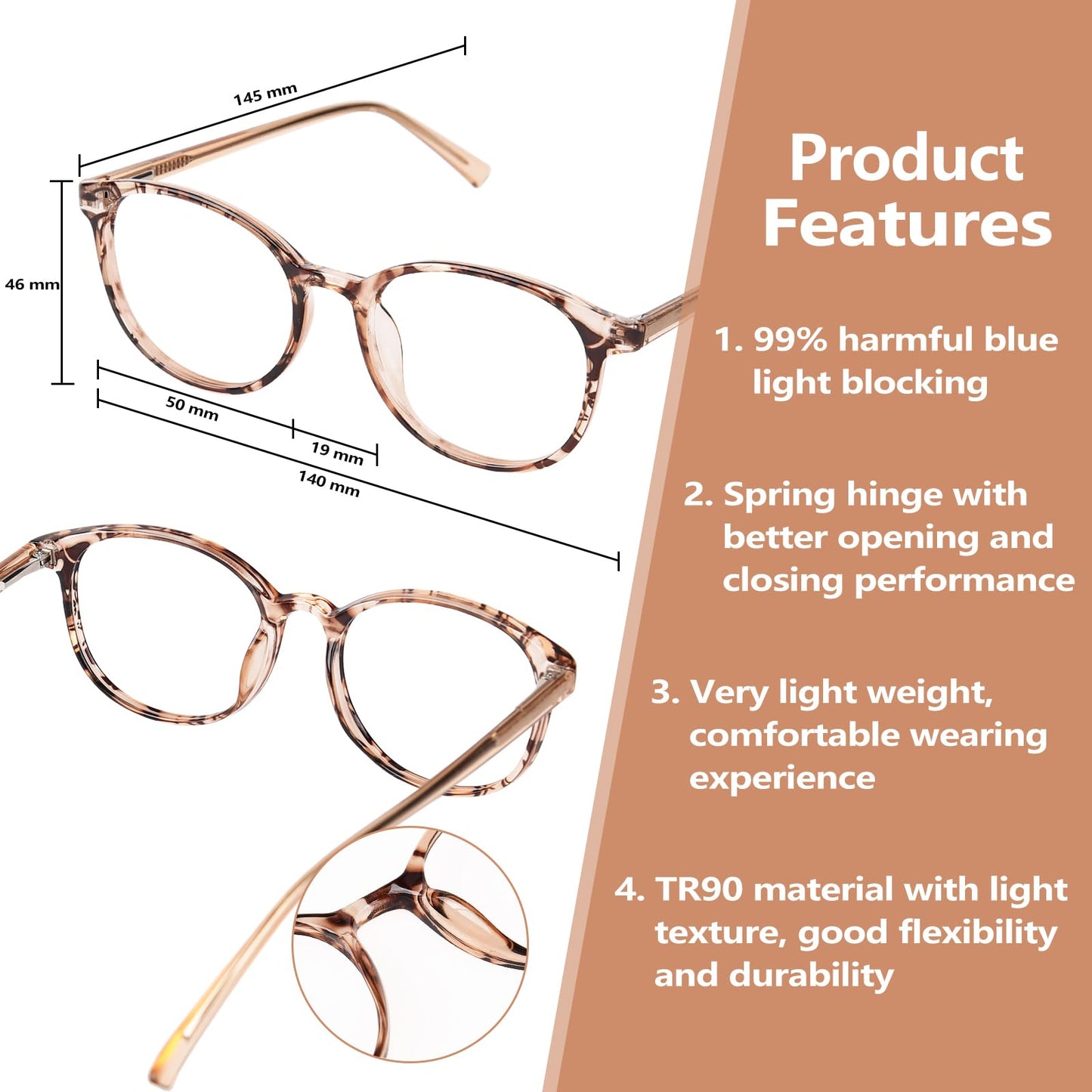 OPTOFENDY Blue Light Glasses for Women, TR90 Blue Light Blocking Glasses Relieve Eyestrain & Anti UV400 Rays