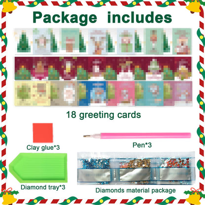 Tontut 18pcs Diamond Painting Greeting Card Kit Random Assorted DIY Handmade Cards with Envelopes Creative Gift for Birthdays, Christmas