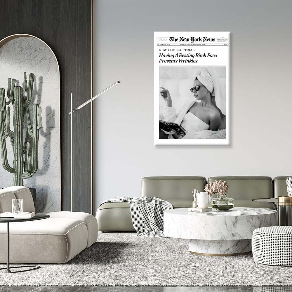Generic 8x12inch style-2 Framed Hot Girls Drinking Champagne New York News Trendy Newspaper Canvas Print Wall Art Bar