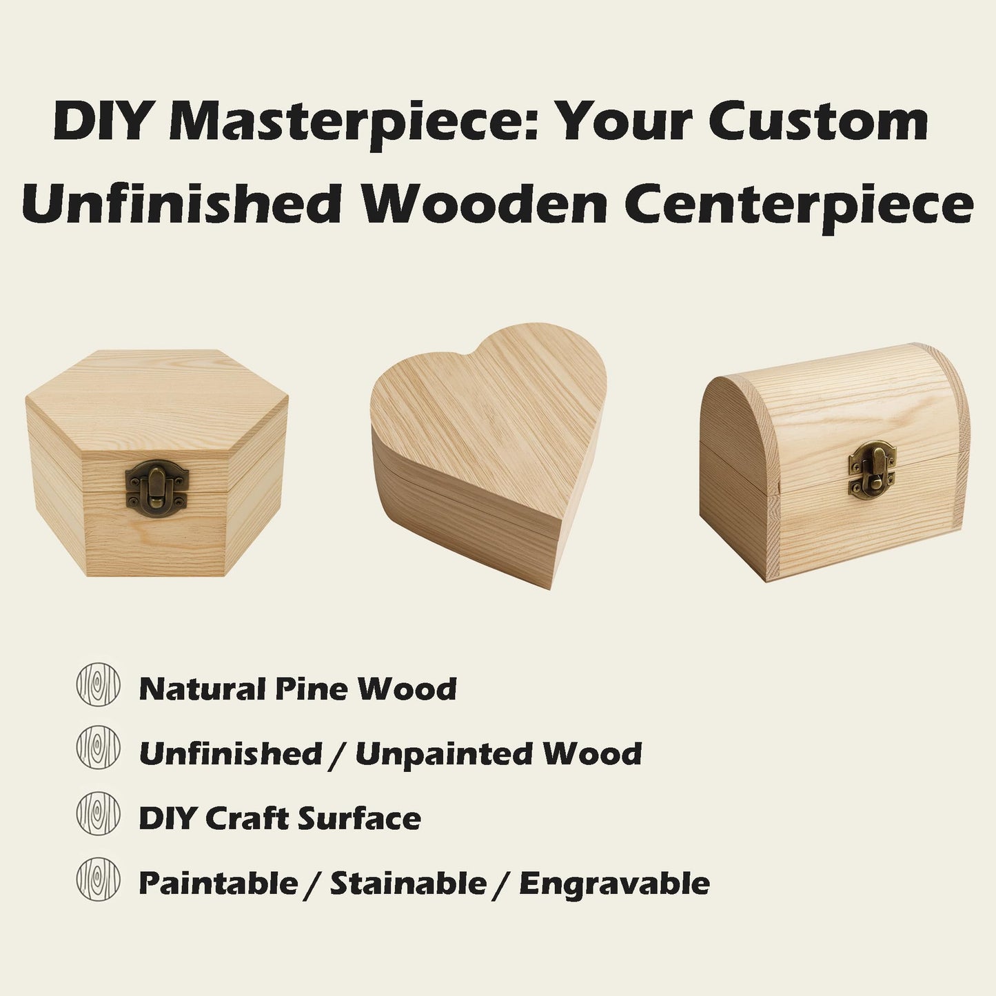 4 Pieces Unfinished Wooden Treasure Chest Box with Bronze Clasp, Pine Craft Storage Box for DIY Decoration, Small Decorative Container for Jewelry, Crafts, Keepsakes Gift Box, 4.7x3.1x3.5 Inch