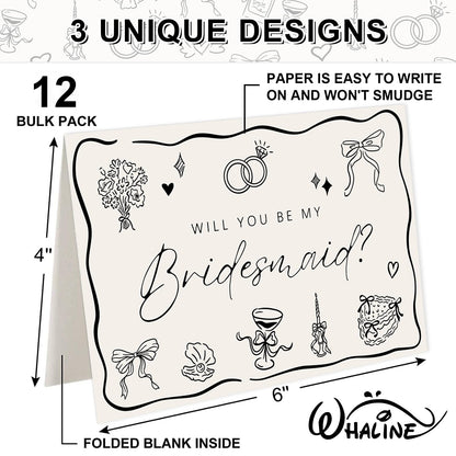 Whaline 12 Pcs Bridesmaid Proposal Cards, Black