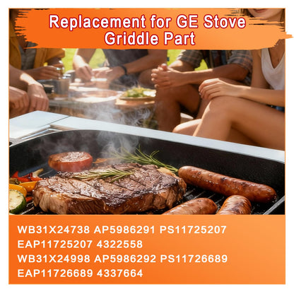 Upgraded Cast Iron Griddle for GE Gas Stove, WB31X24738 Stove Top Griddle Replacement Parts, Compatible with GE JGSS66SEL3SS JGB700SEJ4SS Gas Range, Nonstick Flat Top Grill Pan for Cooking
