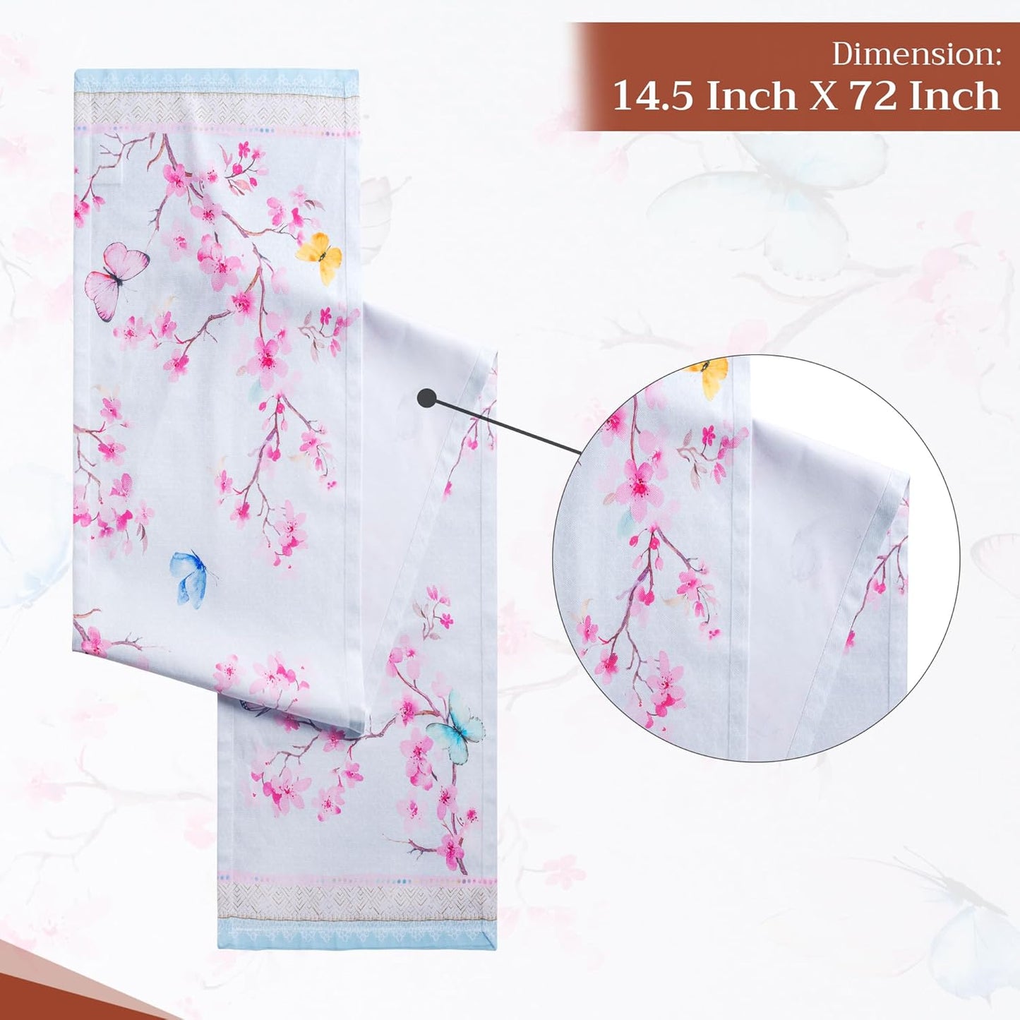 Maison d' Hermine 100% Cotton Table Runner, 72 inches Long, Decorative for Home Kitchen Dining Party Wedding (Blossoms