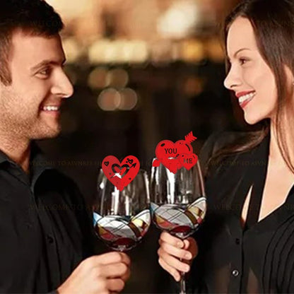 24Pcs Valentine's Day Drink Markers Wine Glass Markers, Heart, Lip Shape Wine Charms for Stem Glasses - Wedding, Bridal for Christmas New Year Party Decor Supplies