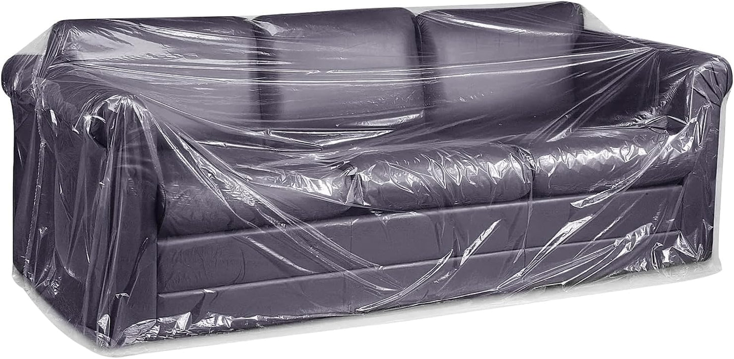 Heavy-Duty Plastic Sofa Couch Cover, Waterproof Clear Furniture Protector for Moving, Dust-Proof Bag 96 x 42 x 62 Inch