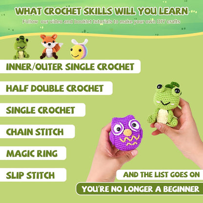 JackCao 6 Pack Crochet Kit for Beginners, 2026 DIY Craft for Adults, Crochet Animal Plush Kit with Step-by-Step Video Guides Tutorials Birthday Gift for Beginner Crochet Lovers ﻿ (Green)