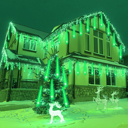 Weepong Meteor Shower Christmas Lights - 192 LED Outdoor Halloween Decorations | 8 Tube Icicle String Lights