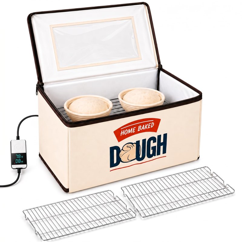 BLUBYEES Folding Bread Proofing Box, 3-Sided Heating with Precise 68-104°F Temp Control, 48H Timer, Family-Size Dough Proofer for 2 Loaves, Sourdough & Pizza Dough