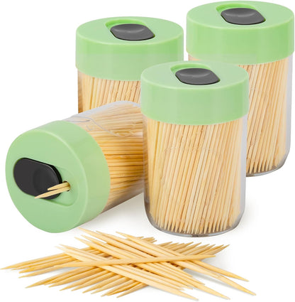 Urbanstrive Sturdy Toothpick Holder with 1600 Natural Wood Toothpicks, Unique Home Design, 4 Pack
