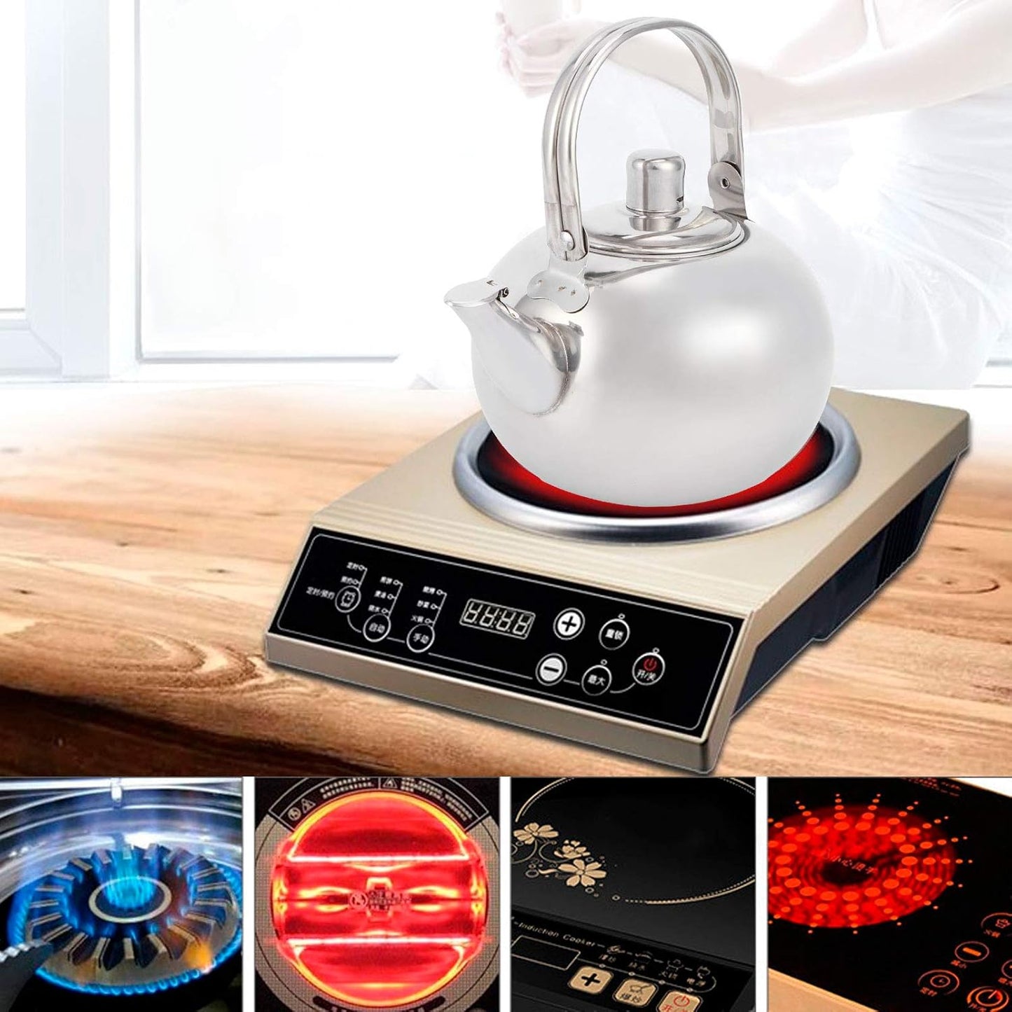 Tea Kettle for Stovetop, Stainless Steel Teapot with Filter, Flat Bottom Induction Cooker Water Kettle (Silver 14CM)