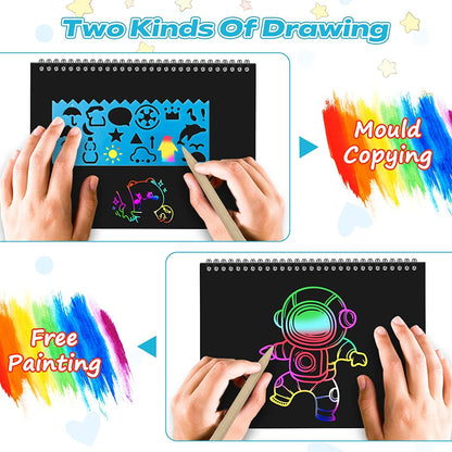 Smasiagon Scratch Paper Art Set: 2 Pack Notebooks Art Supplies and Crafts for Kids Back to School Classroom Ages 3 4 5 6 7 8 9 10 Girls Boys Toys Valentine's Day Birthday Party Travel Favor Games