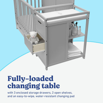 Graco Hadley 5-in-1 Convertible Crib & Changer – GREENGUARD Gold Certified, Fits Standard Crib Mattress, Converts to Toddler Bed and Full Bed, 4 Adjustable Mattress Heights (Pebble Gray)