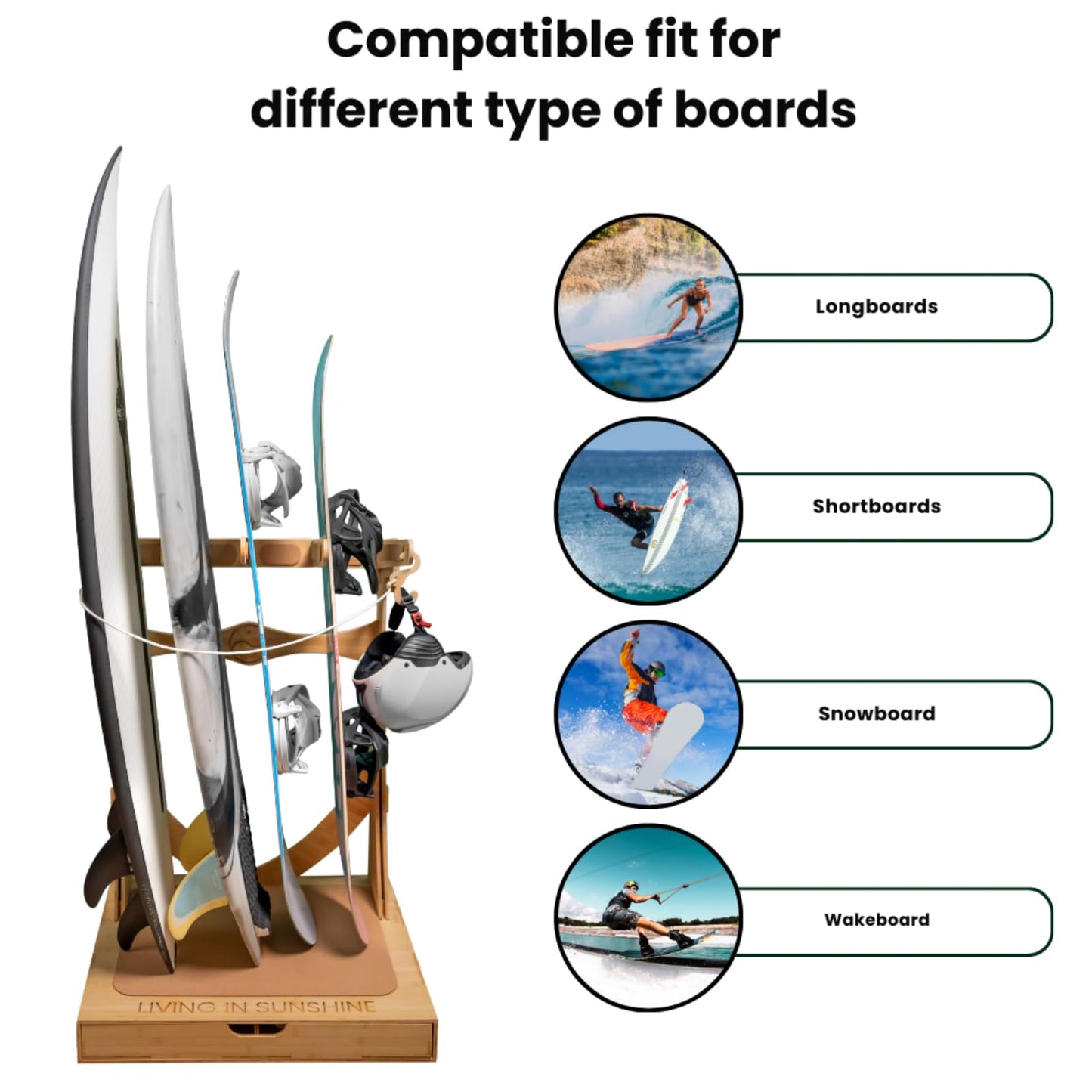 Complete 4-Board Surf Storage Bundle – Includes Spirit Rack 4-Board Freestanding Rack and Sun Rack 4-Board Wall-Mounted Rack – Ultimate Organization for Surfboards, Snowboards, Skis, and More