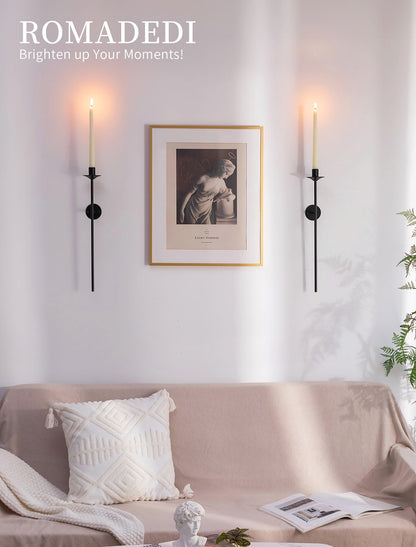 Romadedi Wall Candle Sconce Black - Set of 2 Mount Metal Wall Sconces for Candlestick Taper Holders for Farmhouse Living Room Mantel Fireplace Bathroom Office Decor