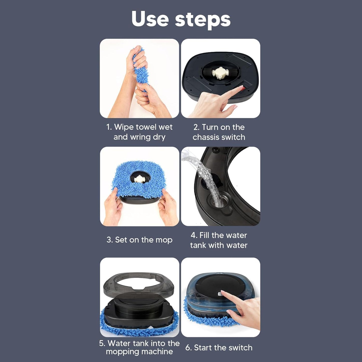HURRISE Automatic Floor Mopping Robot, Mopping Robot with Water, Vacuum and Mop Cleaning Robot for Pet Hair, Hardwood
