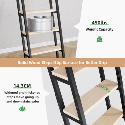 10.35FT Industrial Style Loft Ladder, 8 Steps with Black Steel Handrails & Solid Wood Steps, 450lbs Capacity, Fits 8.2-9FT Installation Height,for Attic, Kitchen, Warehouse, Bookshelf& Outdoor