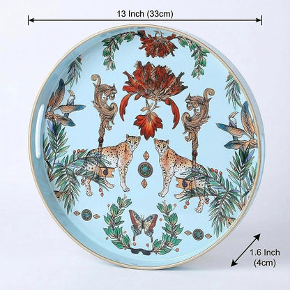 13" Zosenley Round Decorative Tray, Marbling Plastic with Handles, Modern Vanity and Serving for Ottoman, Coffee Table
