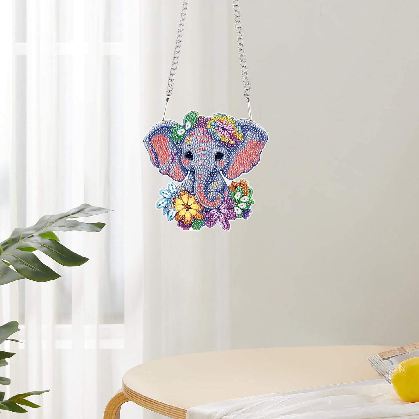 JZHYOAN Elephant Hanging Diamonds Painting Pendant Diamond Art Kits Hanging Sign Cross Stitch Ornament Wall Hanging Gem Art Window Pendants Home Garden Wall Hanging Kits Acrylic Ornaments Craft