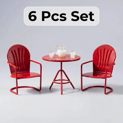 6 PCS Miniature Bistro Table & Chairs Set with Milk Pitcher Cups, 1 12 Scale Dollhouse Furniture Fairy Garden Patio Decoration Accessories