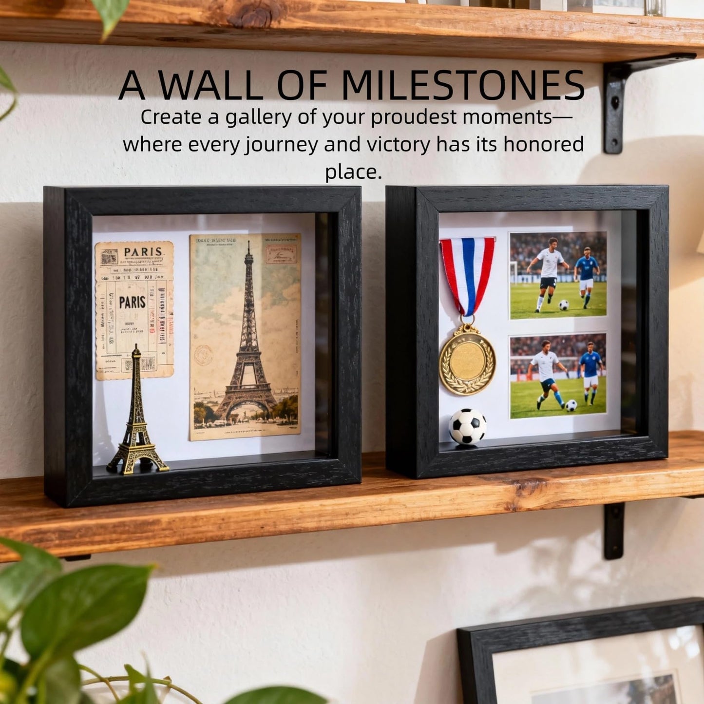 10x10 Shadow Box Frame Black, Deep Display Case for Memorabilia Coins & Photos with Crystal Clear Acrylic Front Wall Mount or Tabletop Includes Hanging Hardware & Double Sided Tape (2 Pack Black)