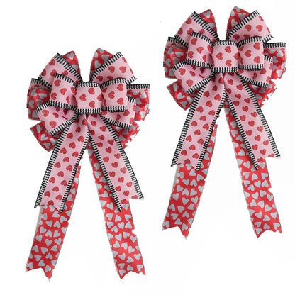idyllic 18x10 Inch 2 Pcs Valentine's Day Pink Bow with Heart Print, Decor for Wreath Mantel Wall Window for Valentine's Day Wedding Anniversary Candlelight Dinner Home Decor Gift