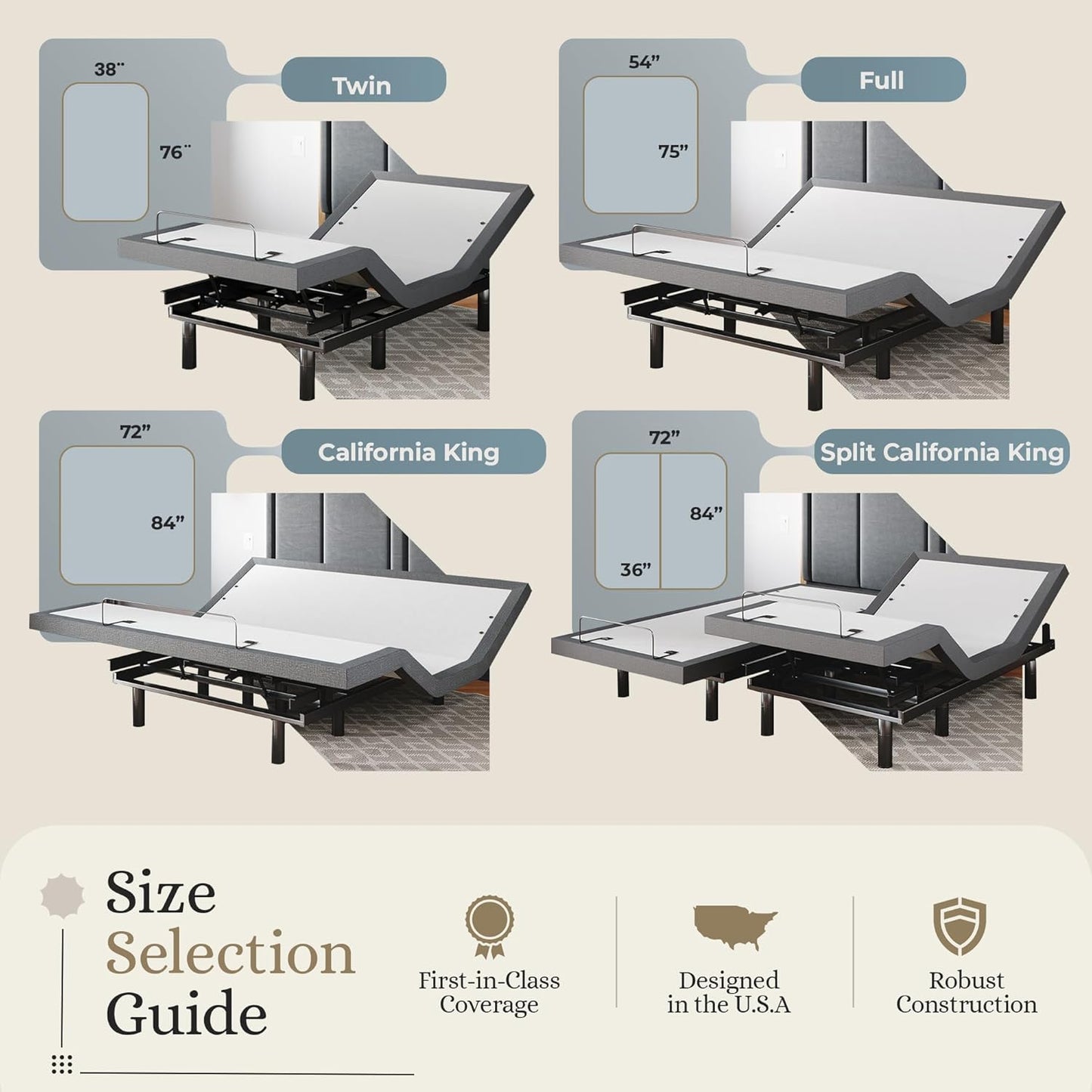 Sven & Son Classic Adjustable Bed Base, Head and Foot Lift, Massage, Under-Bed Lights, USB, Memory, Zero Gravity Smart Frame - Split California King