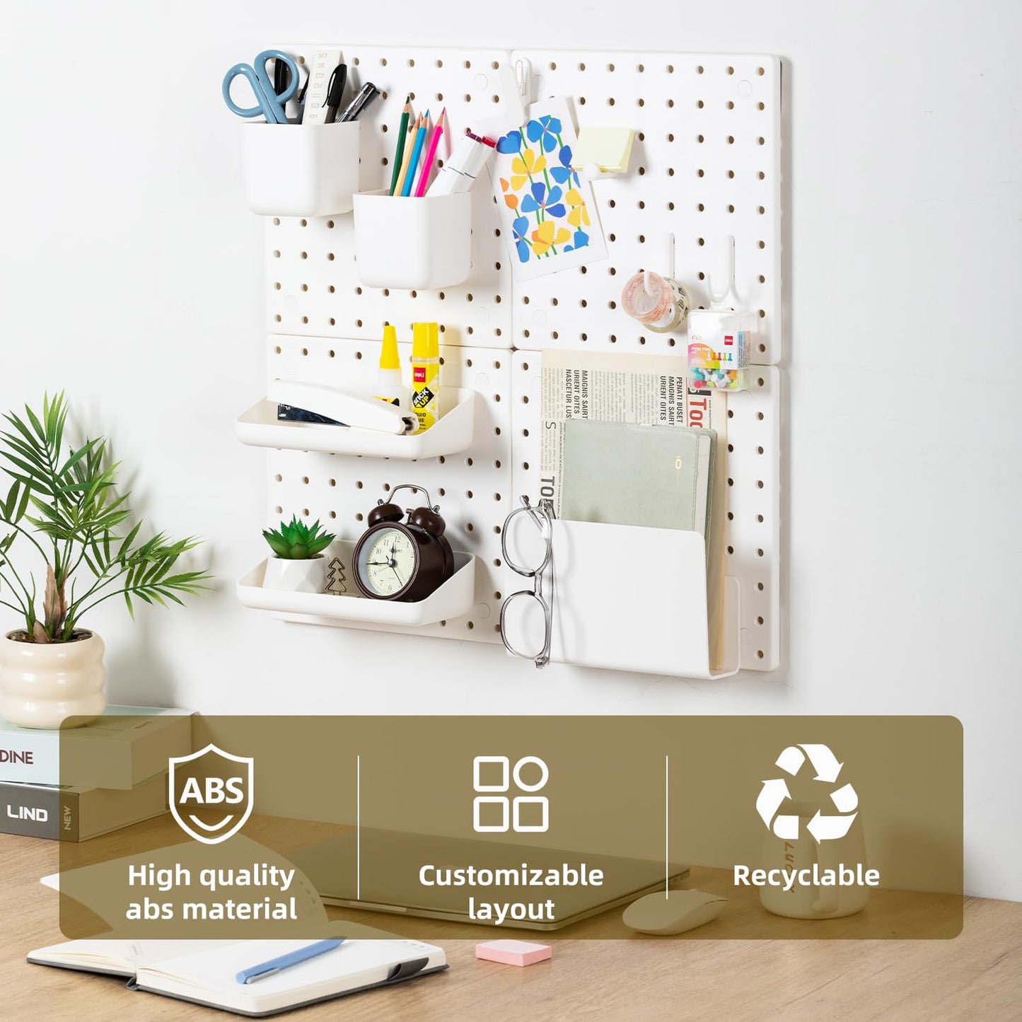 VUSIGN Peg Board Combination Kit, 22"x22" Pegboards and Accessories for Wall Organization with Two Installation Modes, Pegboard Wall Organizer for Office, Home, Desk,White Peg Board, White