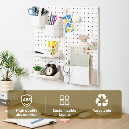 VUSIGN Peg Board Combination Kit, 22"x22" Pegboards and Accessories for Wall Organization with Two Installation Modes, Pegboard Wall Organizer for Office, Home, Desk,White Peg Board, White