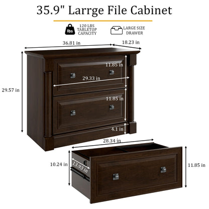 blini 2 Drawer File Cabinet Farmhouse Lateral File Cabinet with Hanging File Folders，Fits Letter/Legal/A4 Sizes, 36.8" Large Wood File Storage Cabinets Printer Stand for Home Office