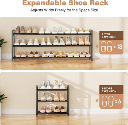 18.5''- 47'' Closet, 3 18 Expandable Shoe Rack - Adjustable Shoe Rack for Tier Long Shoe Shelf Storage for Pairs Shoe