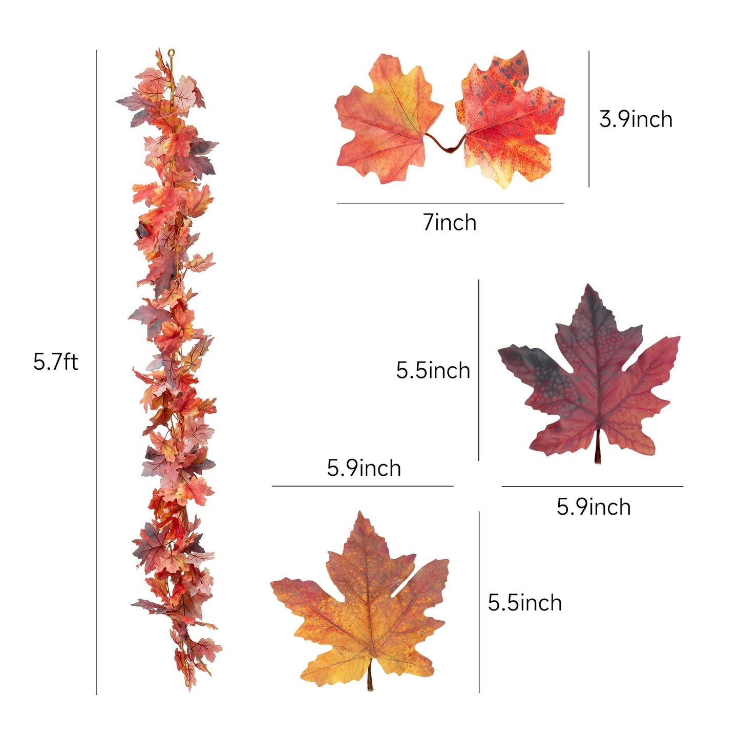 IPLNTS 2 Pack Fall Leaf Garland 5.7ft/Piece 3D Artificial Maple Leaves Autumn Garland Fall Thanksgiving Decorations for Home Fireplace Wall Table Party Porch Indoor Outdoor Decor