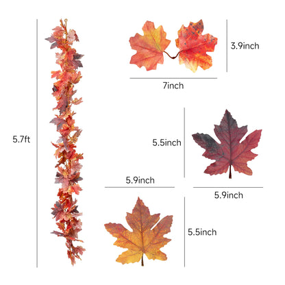 IPLNTS 2 Pack Fall Leaf Garland 5.7ft/Piece 3D Artificial Maple Leaves Autumn Garland Fall Thanksgiving Decorations for Home Fireplace Wall Table Party Porch Indoor Outdoor Decor
