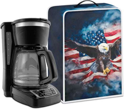 Eagle USA Flag Coffee Maker Cover, Coffee Machine Dust Cover, Waterproof Coffee Pot Cover with Top Handle, Lightweight