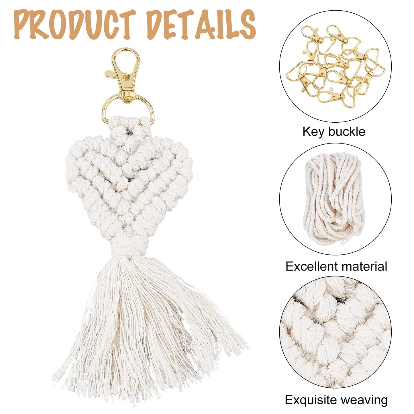 INFUNLY 8 Set Macrame Keychain DIY Kits Mini Boho Keychains Bag Charms Macrame Keychain Bracelet with Tassels for Car Key Purse Phone Instruction Included