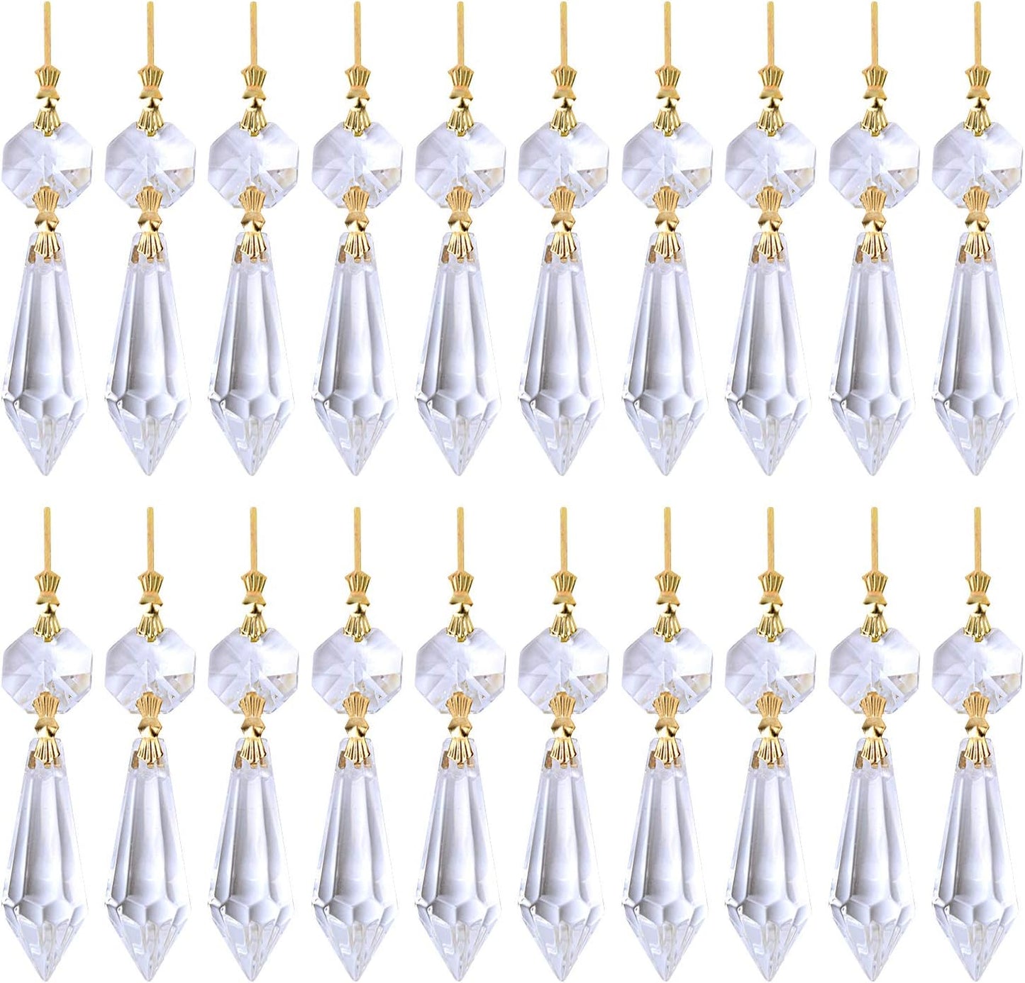 BronaGrand 20 Decoration,38mm,Gold Pieces Replacement Clear Chandelier Icicle Crystal Prisms Octogan Crystal Bead