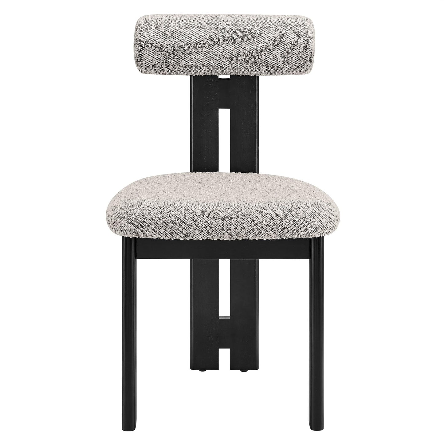 Modway Torian Upholstered Boucle Dining Chairs Set of 2 in Wenge Taupe - 3-Legged Farmhouse Kitchen Chairs - Mid-Century Modern Armless Accent Chairs - Comfortable Side Chairs with Wood Legs