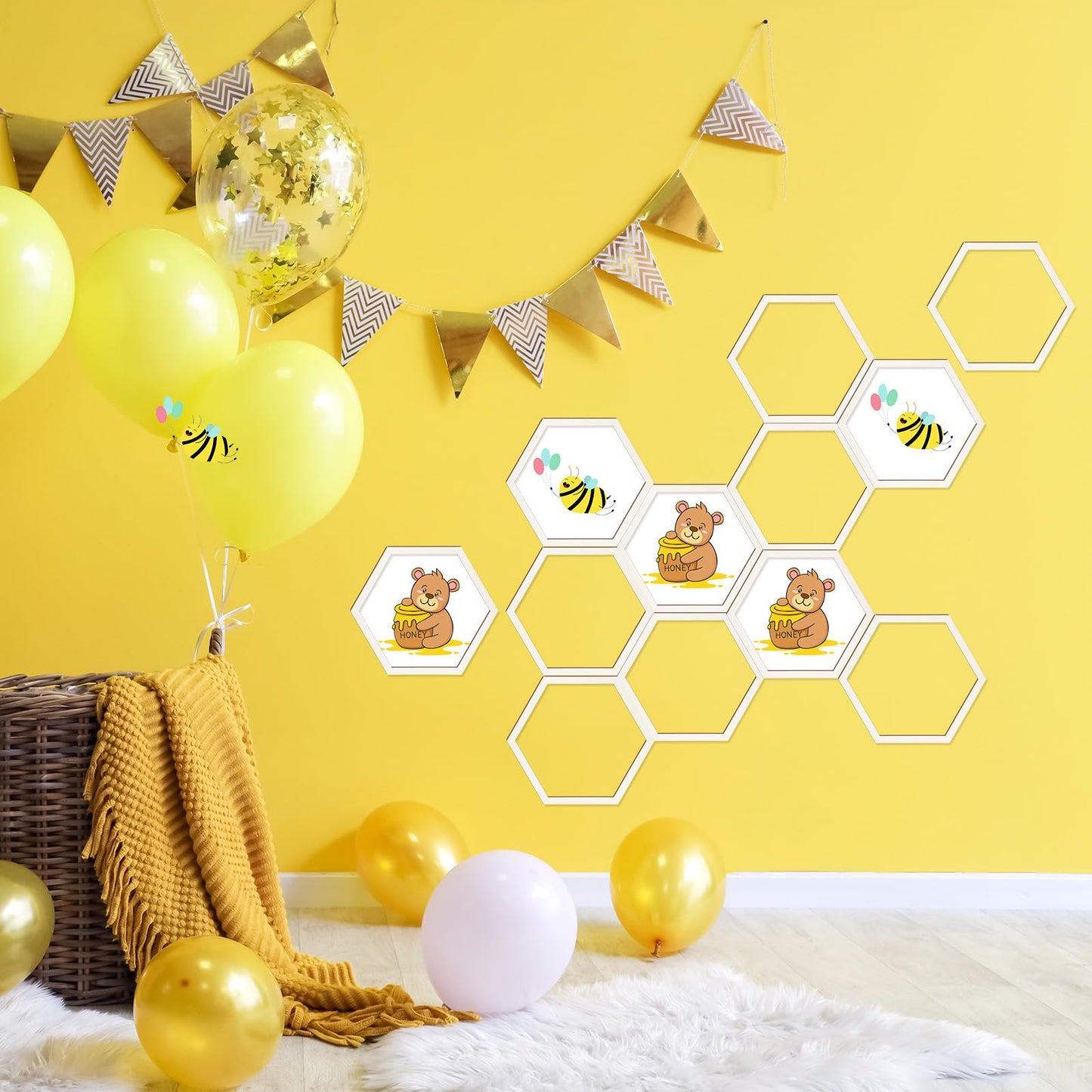 Gerrii 36 Pcs 6.8 Inch Honeycomb Decorations Unfinished Wooden Hexagon Wall Decor Hexagon Wall Stickers Decorative Wood Honeycomb Beehive Sign for Baby Shower Honeybee DIY Birthday Party Decor