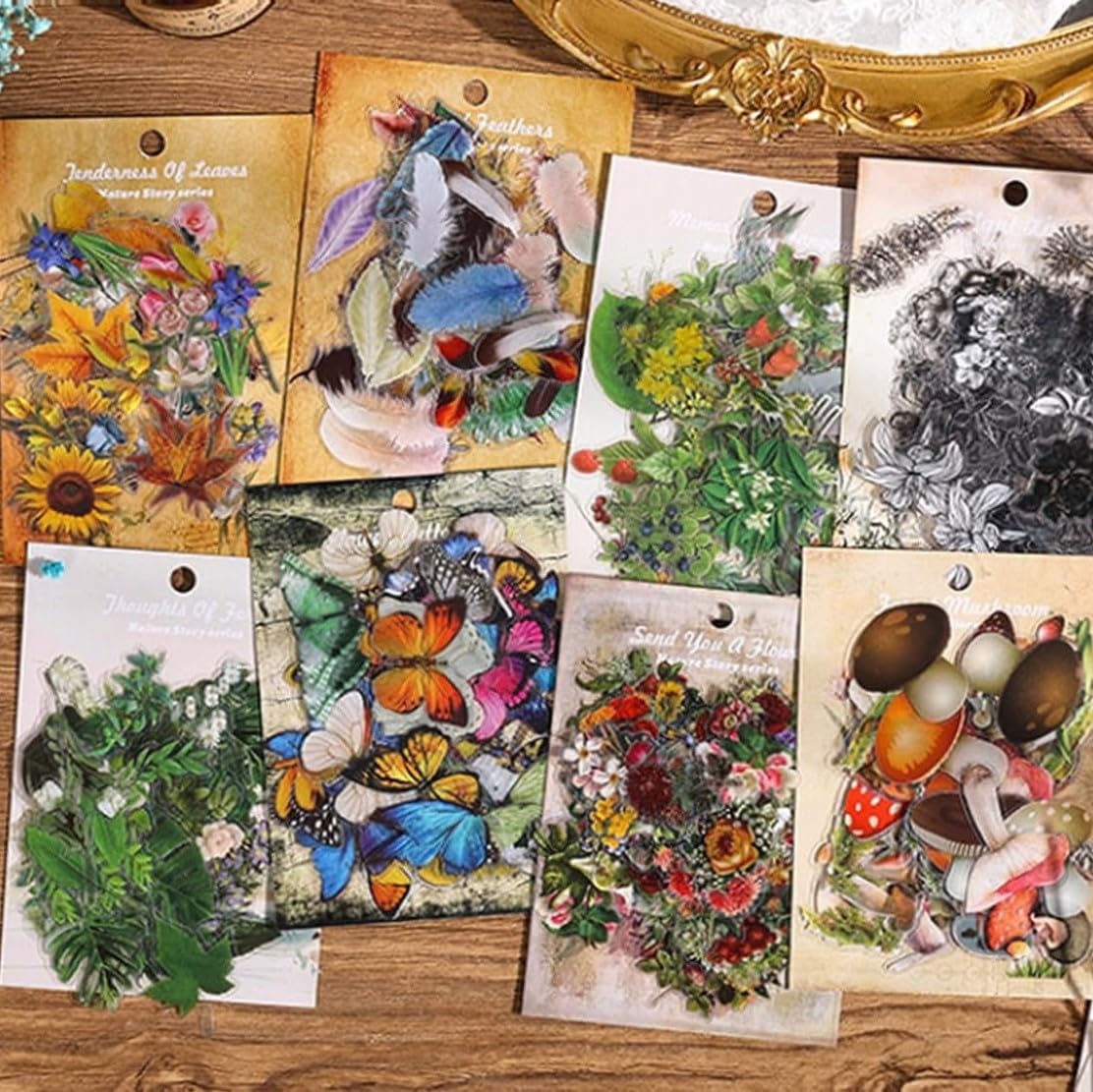 Imeepa Scrapbooking Stickers 480Pcs Plants Stickers, 8 Series Nature Theme, Flowers Mushroom Butterfly Feather Stickers for Scrapbook Journaling DIY Crafts Planners Art